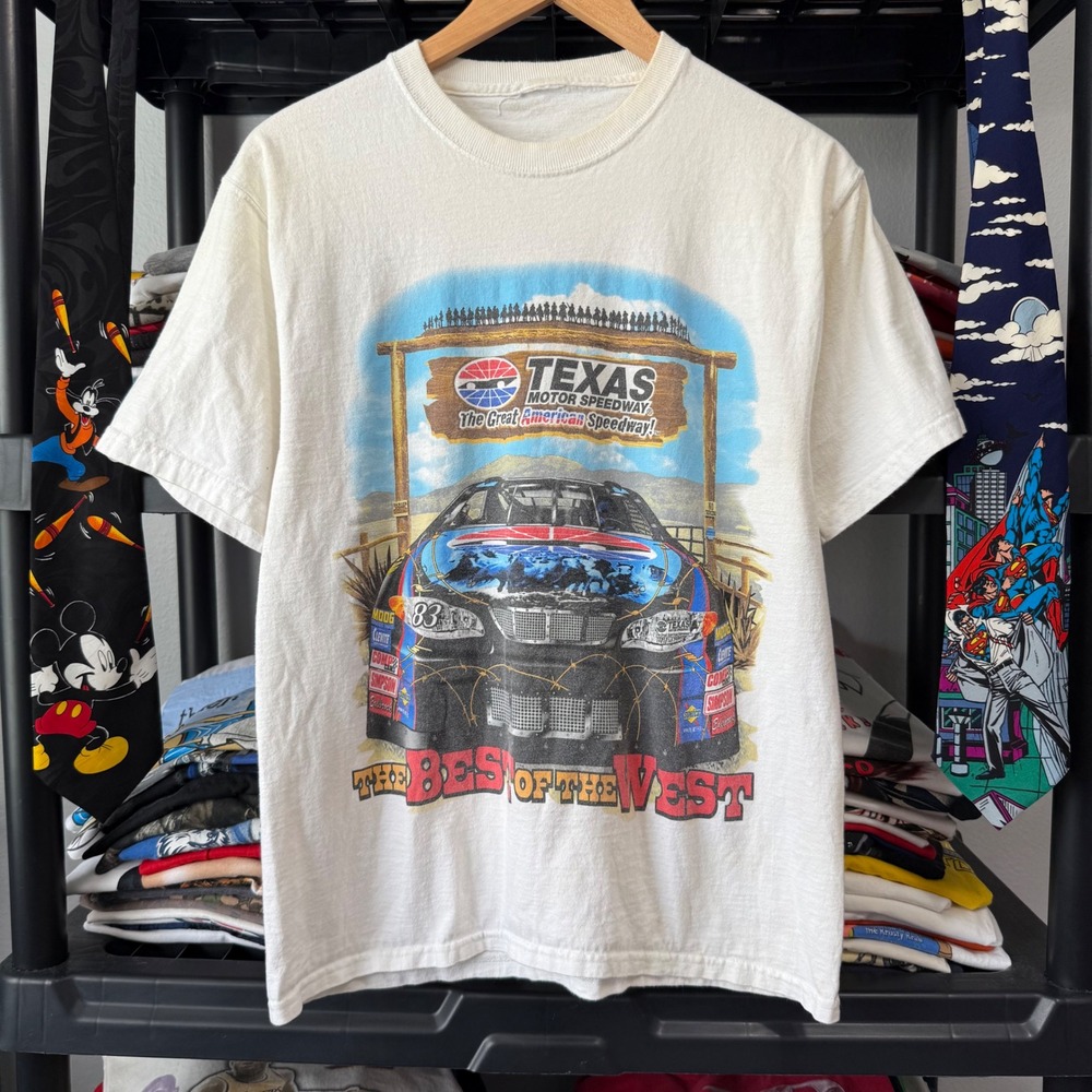 Y2K White Texas Motor Speedway Best Of The West Racing T-Shirt Large